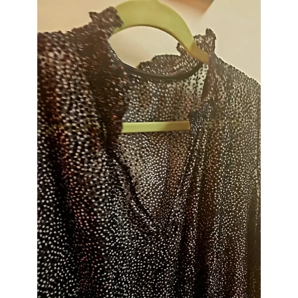 White House Black Market Polka Dot Long Sheer Gathered Sleeve,Shirred Waist SZ L
